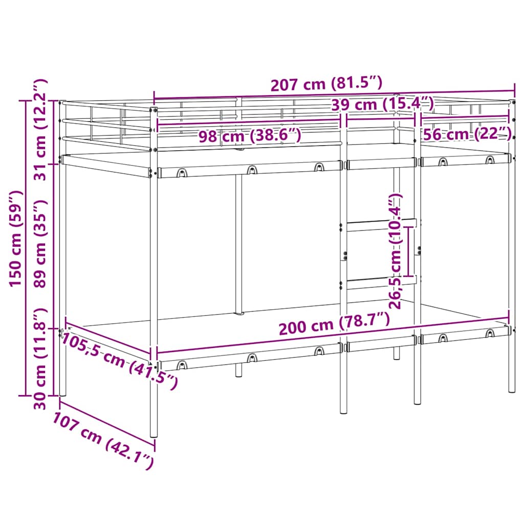 Κουκέτα χωρίς στρώμα Μαύρο 107x203 cm Ατσάλι - Pakobazaar