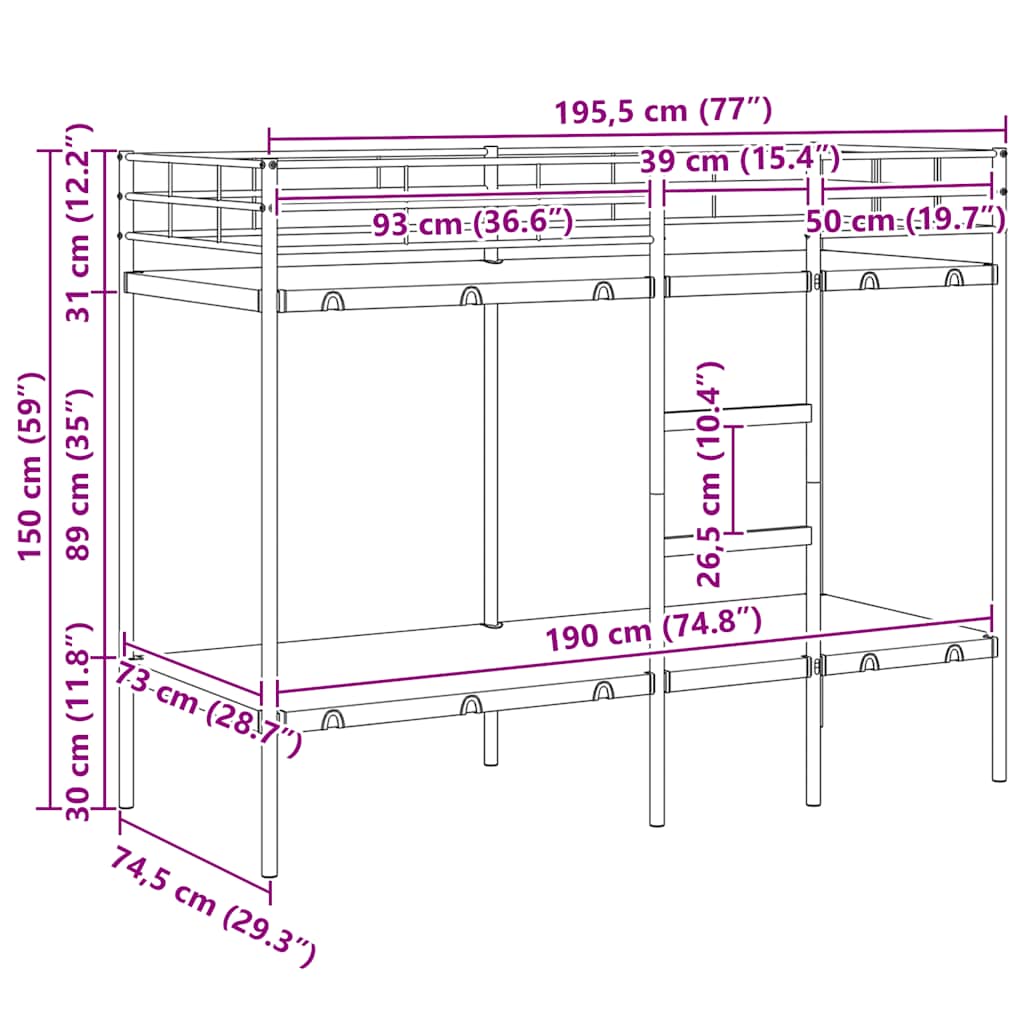 Κουκέτα χωρίς στρώμα Λευκό 75x190 cm Ατσάλι - Pakobazaar