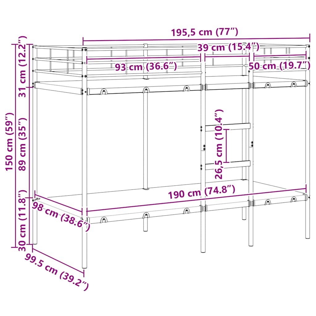 Κουκέτα χωρίς στρώμα Λευκό 100x190 cm Ατσάλι - Pakobazaar