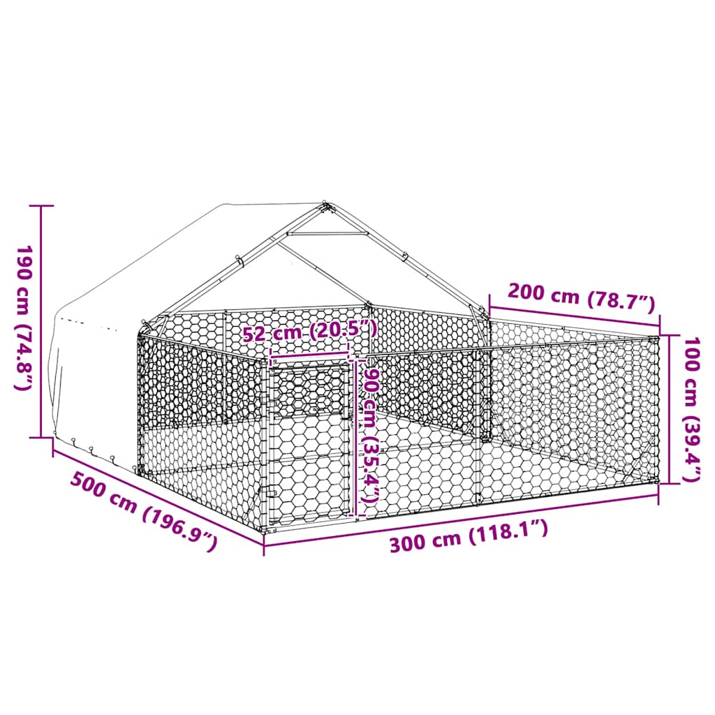Κλουβί Σκύλου Εξωτερ. Χώρου με τρεχάλα 5x3x1,9μ. Γαλβαν. Ατσάλι - Pakobazaar