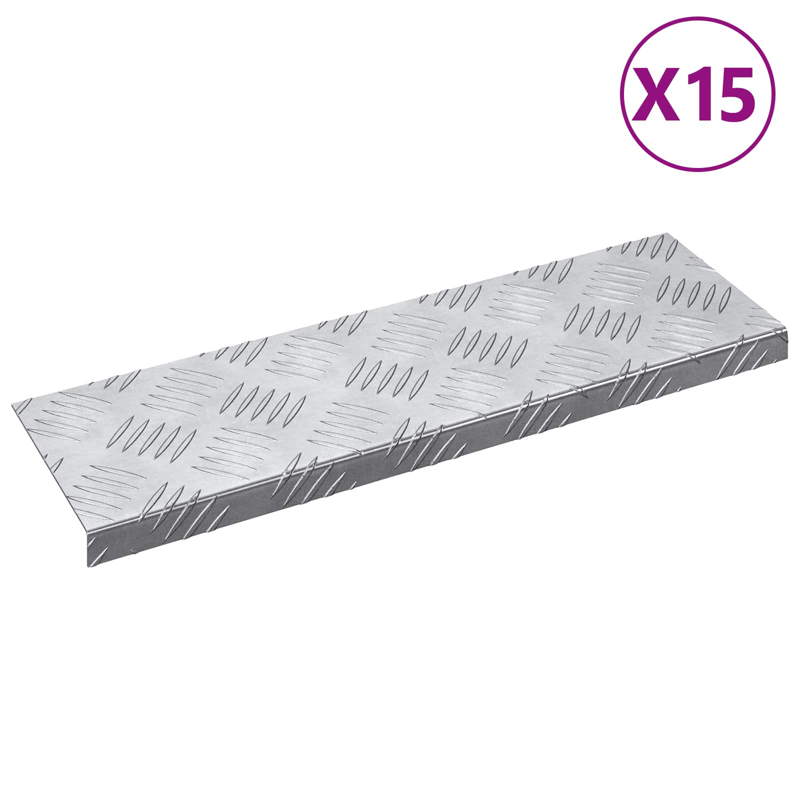 Σκαλοπάτι Ορθογώνιος 15 pcs Ασημί 60 x 18 x 2,5 εκ. Αλουμίνιο - Pakobazaar