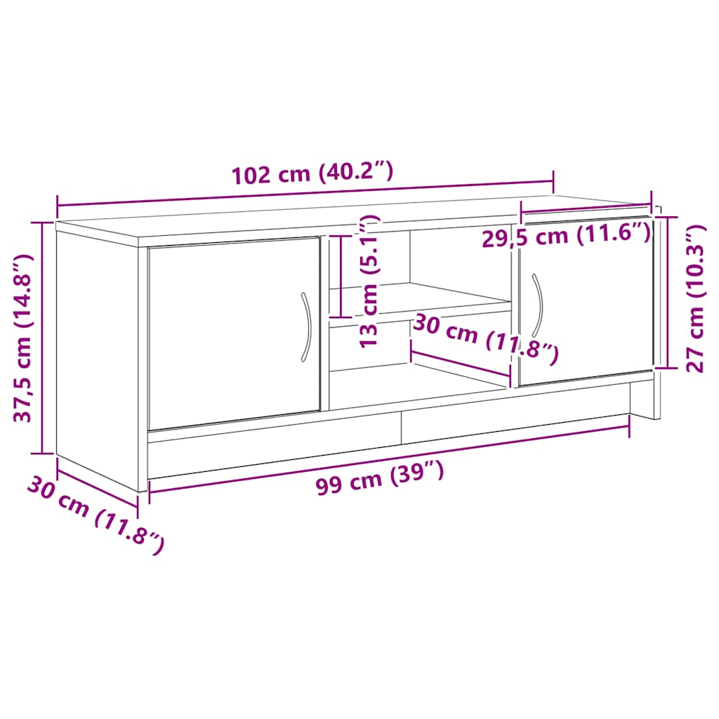 Έπιπλο Τηλεόρασης Μαύρο Δρυς 102x30x37,5 εκ. από Τεχνητό Ξύλο - Pakobazaar