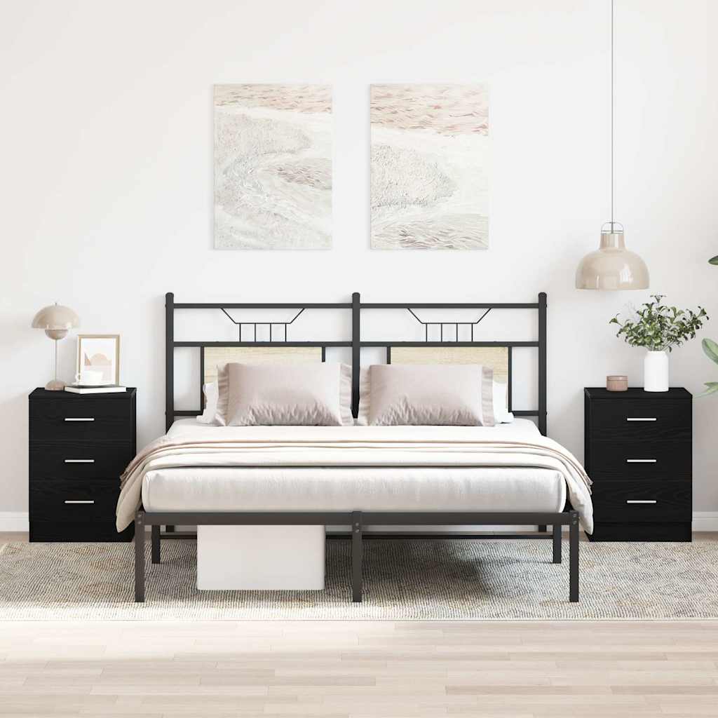 Κομοδίνα 2 τεμ. Μαύρη Δρυς 38x35x55 εκ. από Τεχνητό Ξύλο - Pakobazaar