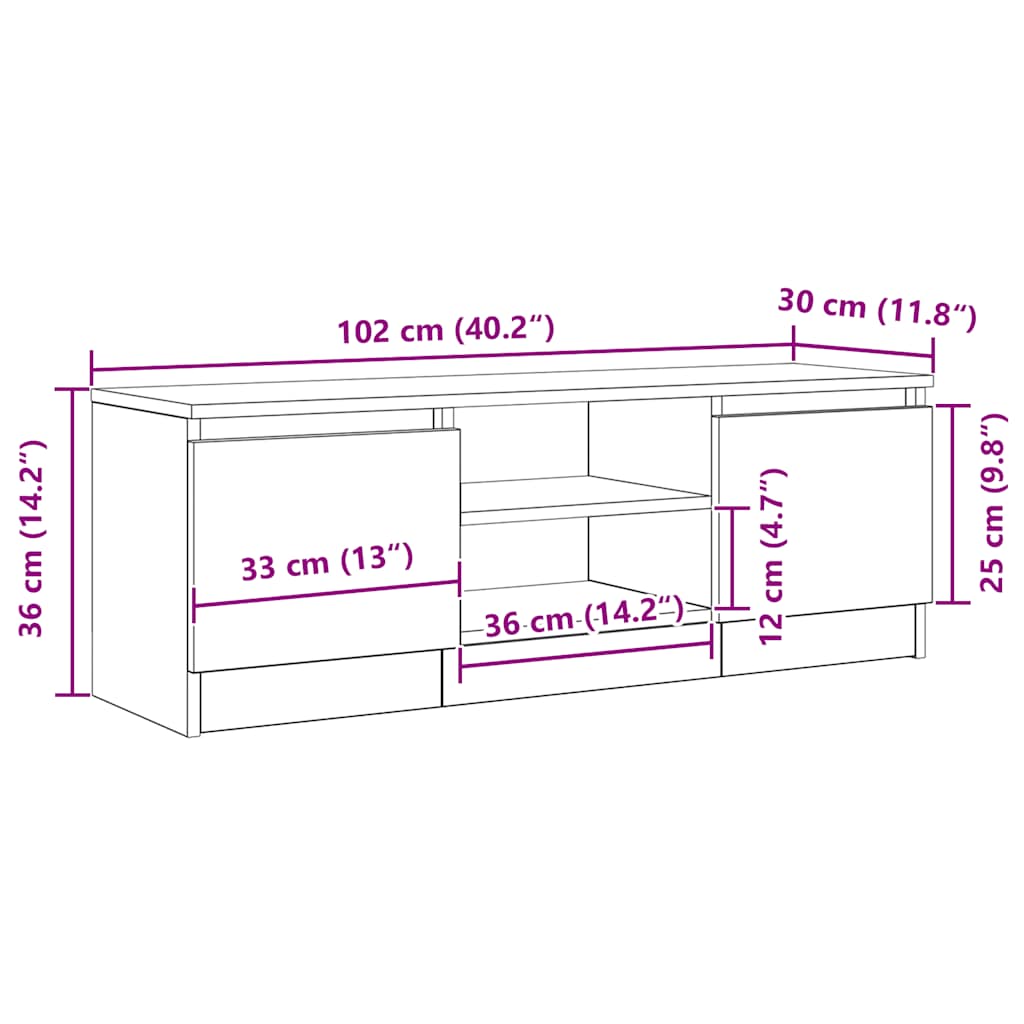 Έπιπλο Τηλεόρασης Μαύρο Δρυς 102x30x36 εκ. από Τεχνητό Ξύλο - Pakobazaar