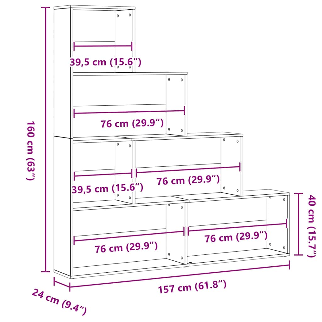 Βιβλιοθήκη Μαύρη Οξυά 155 x 24 x 160 εκ Επεξεργασμένο ξύλο - Pakobazaar