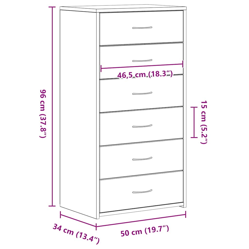 Μπουφές με 6 Συρτάρια Μαύρη Δρυς 50x34x96 εκ. από Τεχνητό Ξύλο - Pakobazaar