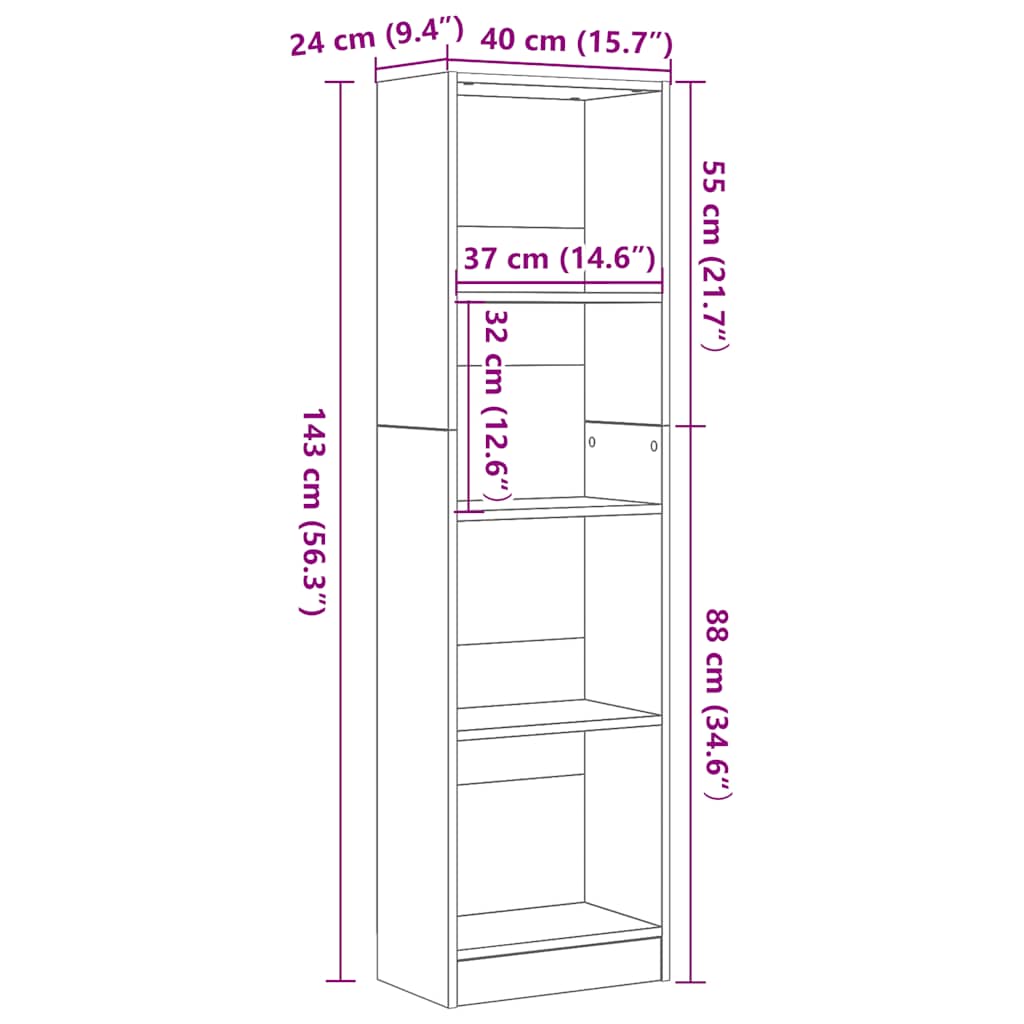 Βιβλιοθήκη Μαύρη Δρυς 40x24x143 εκ. από Τεχνητό Ξύλο - Pakobazaar