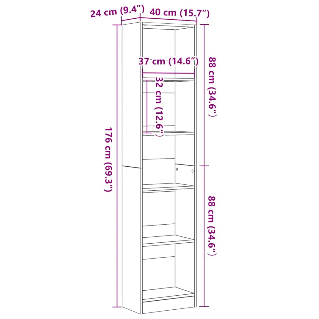 Βιβλιοθήκη Μαύρη Δρυς 40x24x176 εκ. από Τεχνητό Ξύλο - Pakobazaar