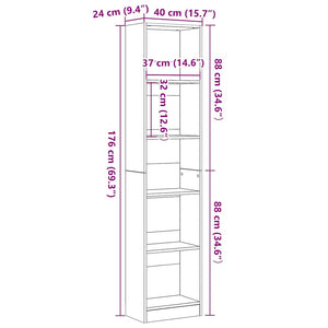 Βιβλιοθήκη Μαύρη Δρυς 40x24x176 εκ. από Τεχνητό Ξύλο - Pakobazaar