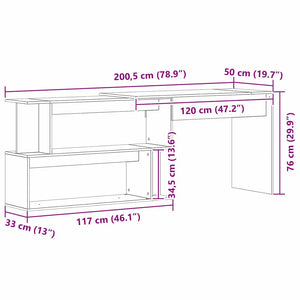 Γραφείο Μαύρη Οξυά Επεξεργασμένο Ξύλο 200 x 50 x 76 εκ.