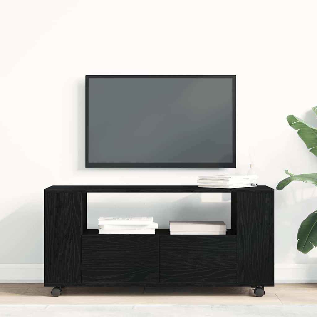 Ντουλάπι τηλεόρασης με ρόδες Μαύρη Δρυς 102x34,5x43 cm - Pakobazaar