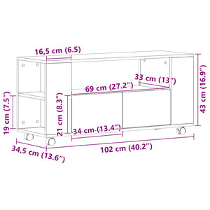 Ντουλάπι τηλεόρασης με ρόδες Μαύρη Δρυς 102x34,5x43 cm - Pakobazaar