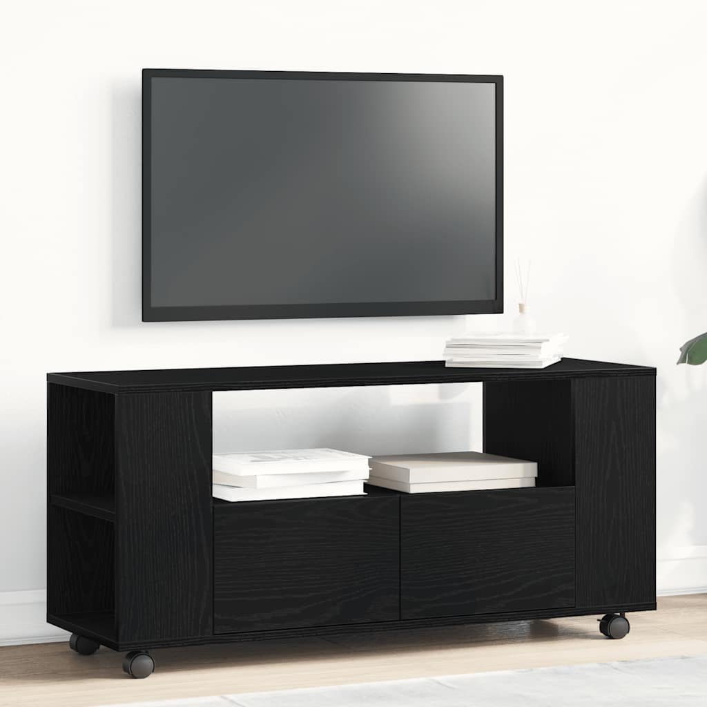 Ντουλάπι τηλεόρασης με ρόδες Μαύρη Δρυς 102x34,5x43 cm - Pakobazaar