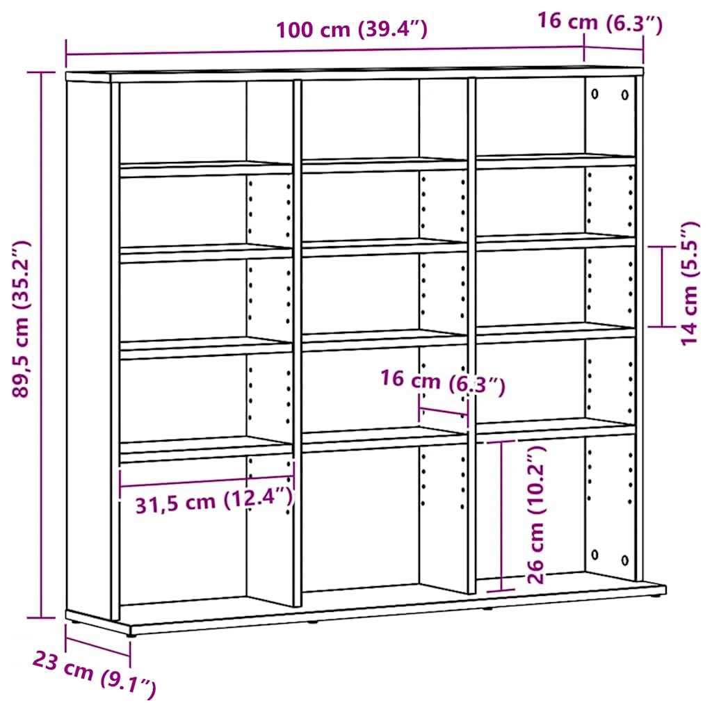 Ντουλάπι για CD Μαύρο Δρυς 100x23x89,5 εκ. από Τεχνητό Ξύλο - Pakobazaar