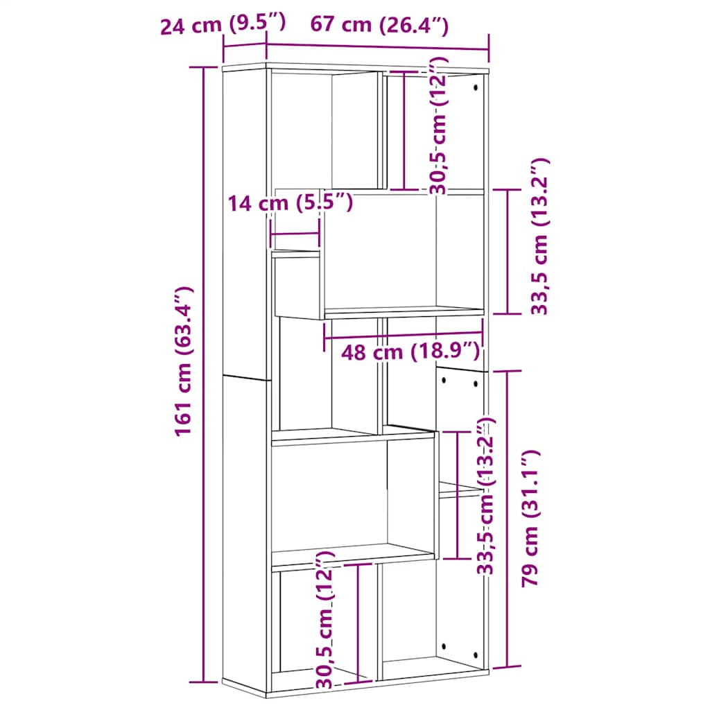 Βιβλιοθήκη Μαύρη Δρυς 67x24x161 εκ. από Τεχνητό Ξύλο - Pakobazaar