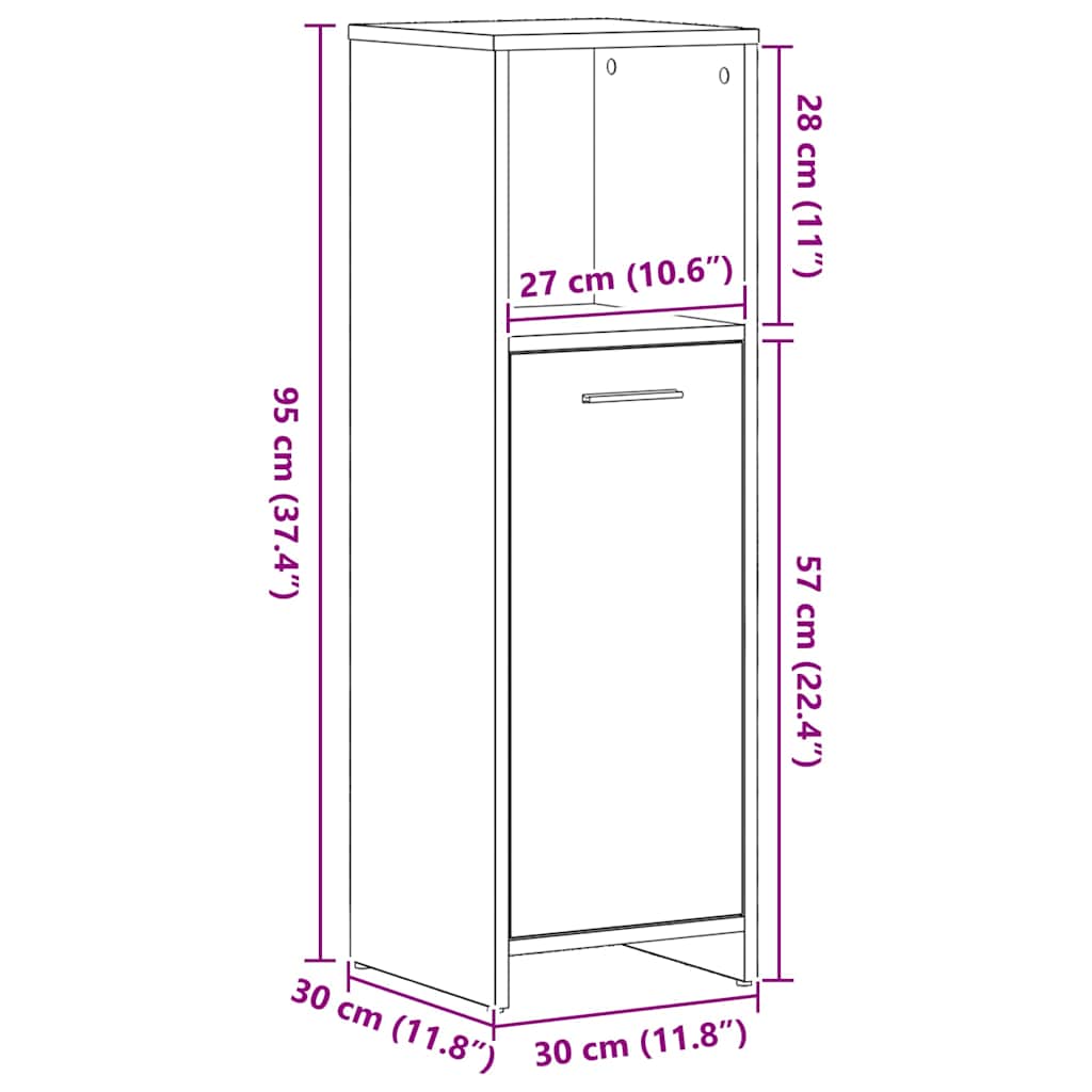 Ντουλάπι Μπάνιου Μαύρο Δρυς 30x30x95 εκ. από Τεχνητό Ξύλο - Pakobazaar