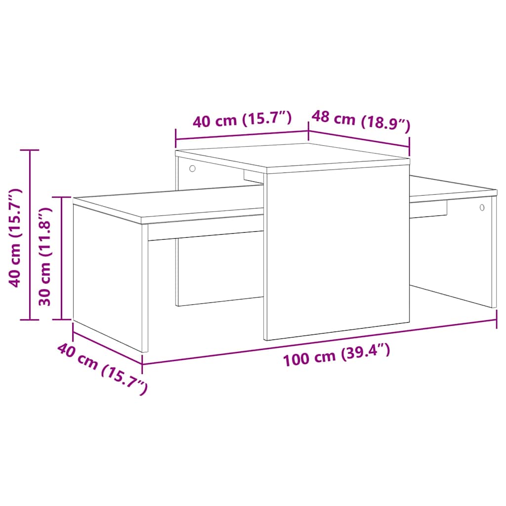 Ένθετα τραπέζια Μαύρη Οξυά 100 x 48 x 40 εκ Επεξεργασμένο ξύλο