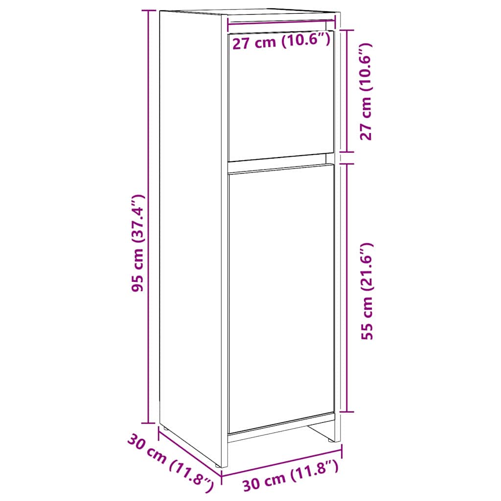 Ντουλάπι Μπάνιου Μαύρη Οξυά 30 x 30 x 95 cm Επεξεργασμένο ξύλο - Pakobazaar