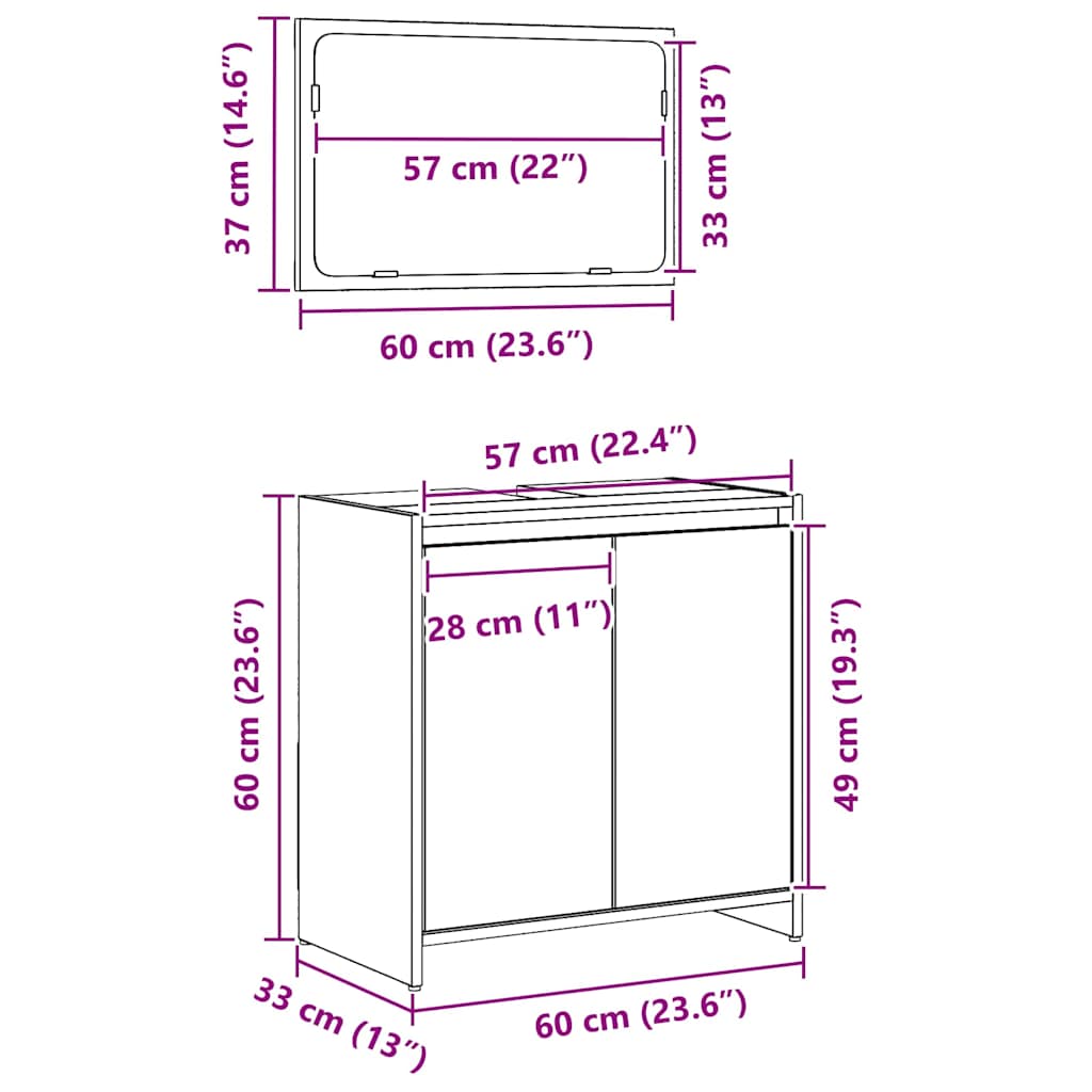 Ντουλάπι Μπάνιου Μαύρη Οξυά 60 x 33 x 60 εκ Επεξεργασμένο ξύλο - Pakobazaar