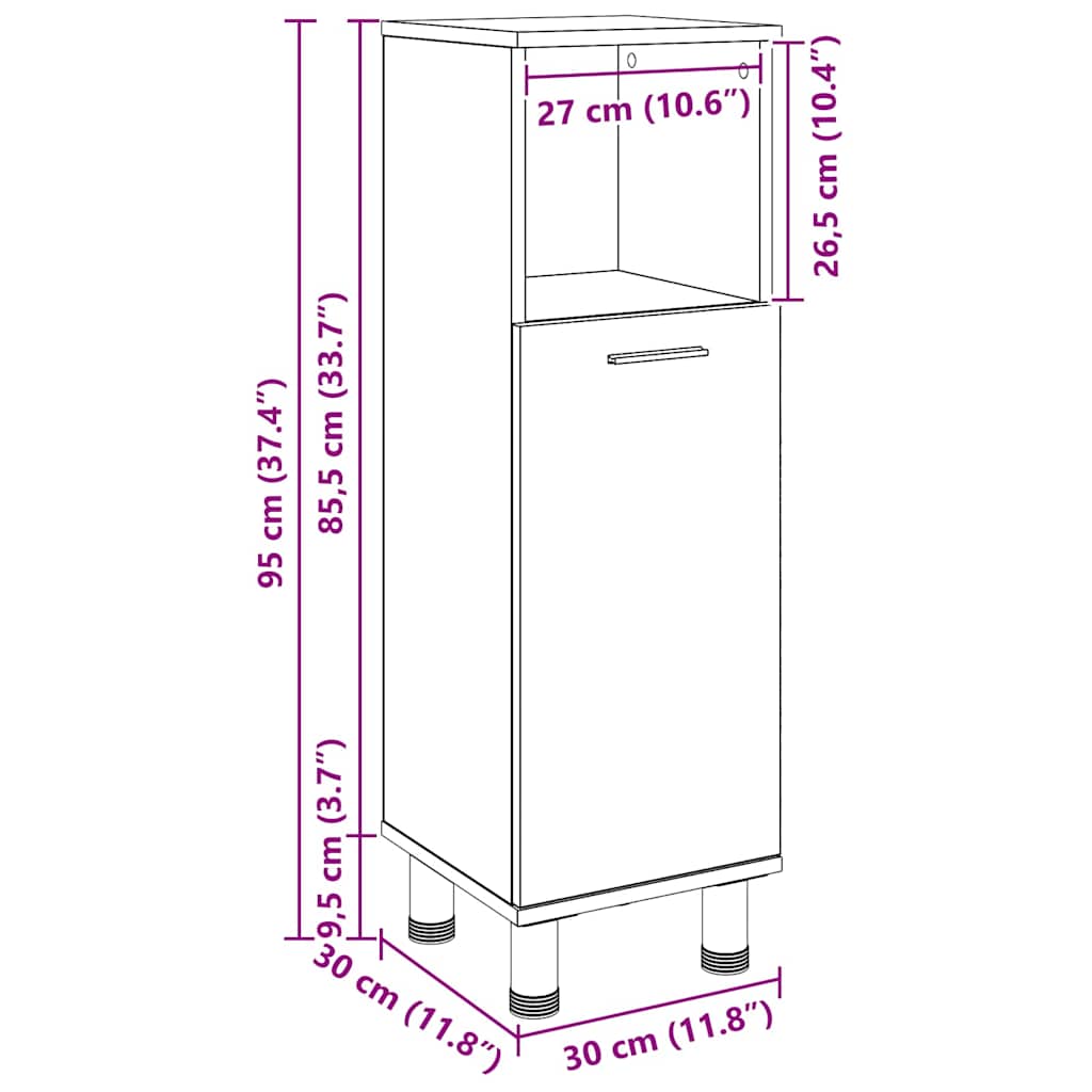 Ντουλάπι Μπάνιου Μαύρη Οξυά 30 x 30 x 95 cm Επεξεργασμένο ξύλο - Pakobazaar