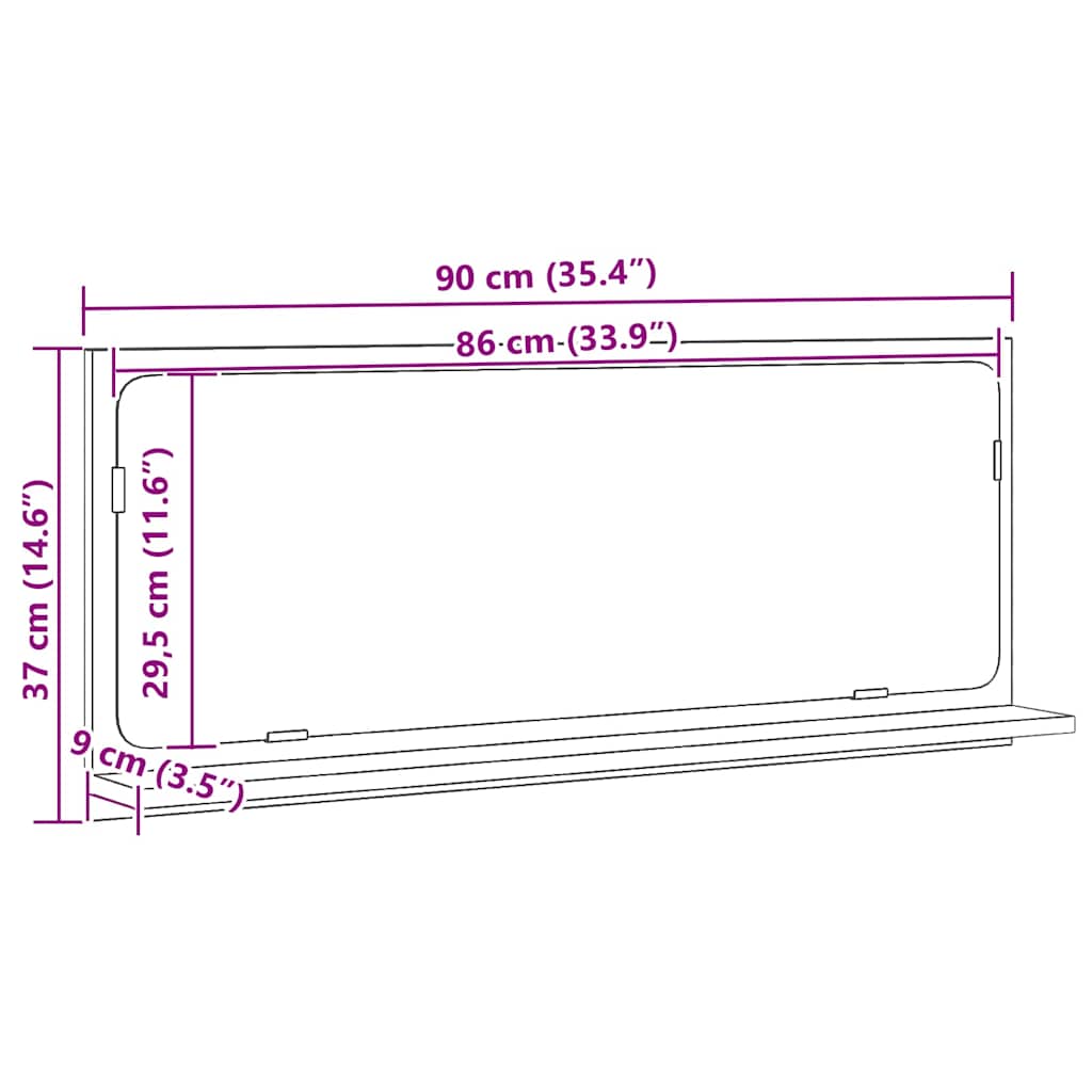 Επιτραπέζιο Καθρέφτη με ράφι artisan δρυς 90 x 10,5 x 37 cm