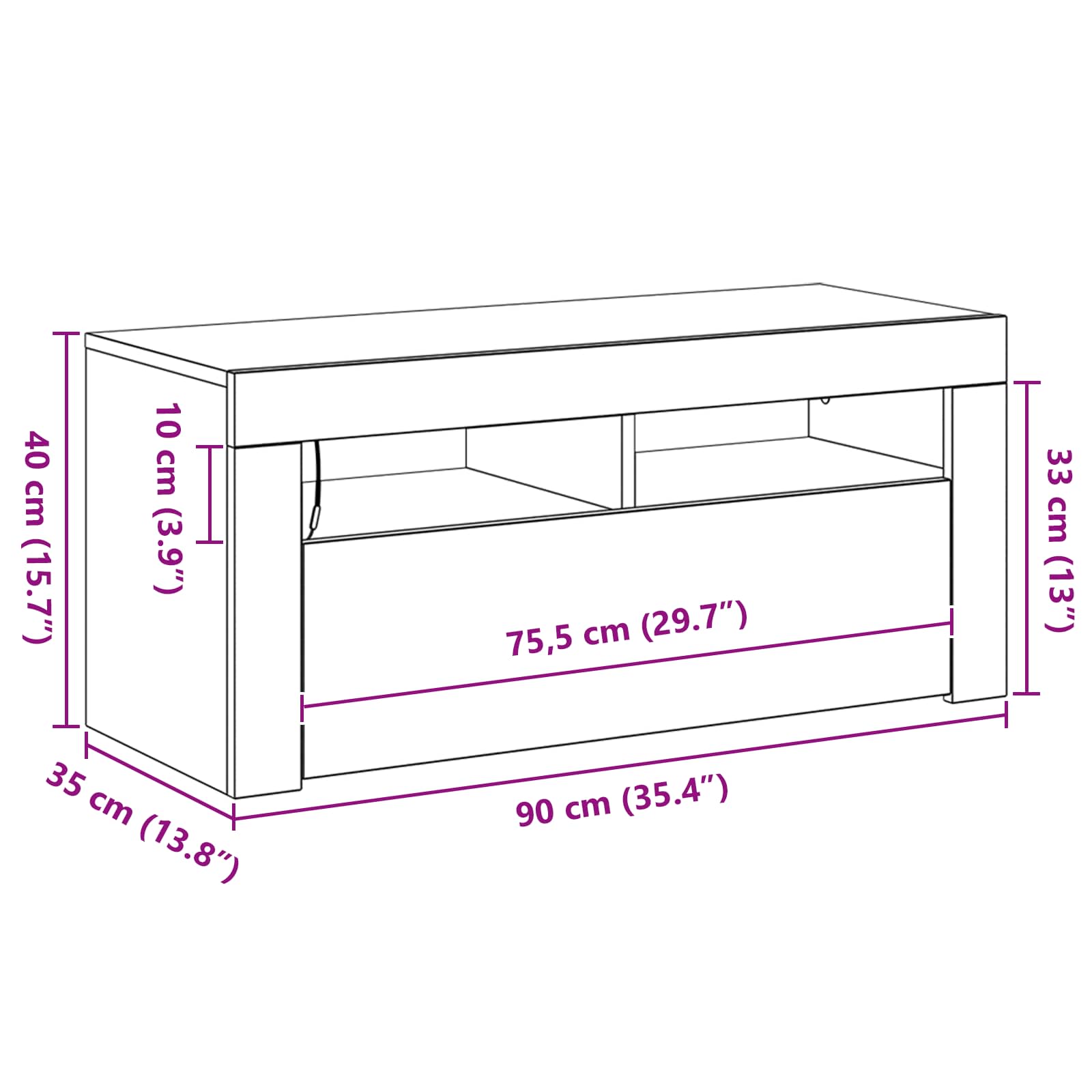 Ντουλάπι TV Μαύρη Οξυά 90 x 35 x 40 εκ. Επεξεργασμένο ξύλο - Pakobazaar