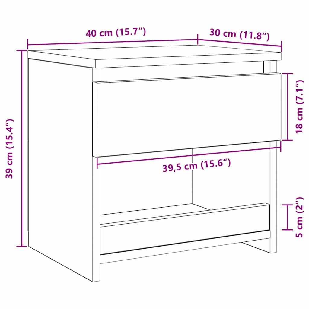 Κομοδίνο 2 pcs Μαύρη Οξυά 40 x 30 x 39 εκ Επεξεργασμένο ξύλο