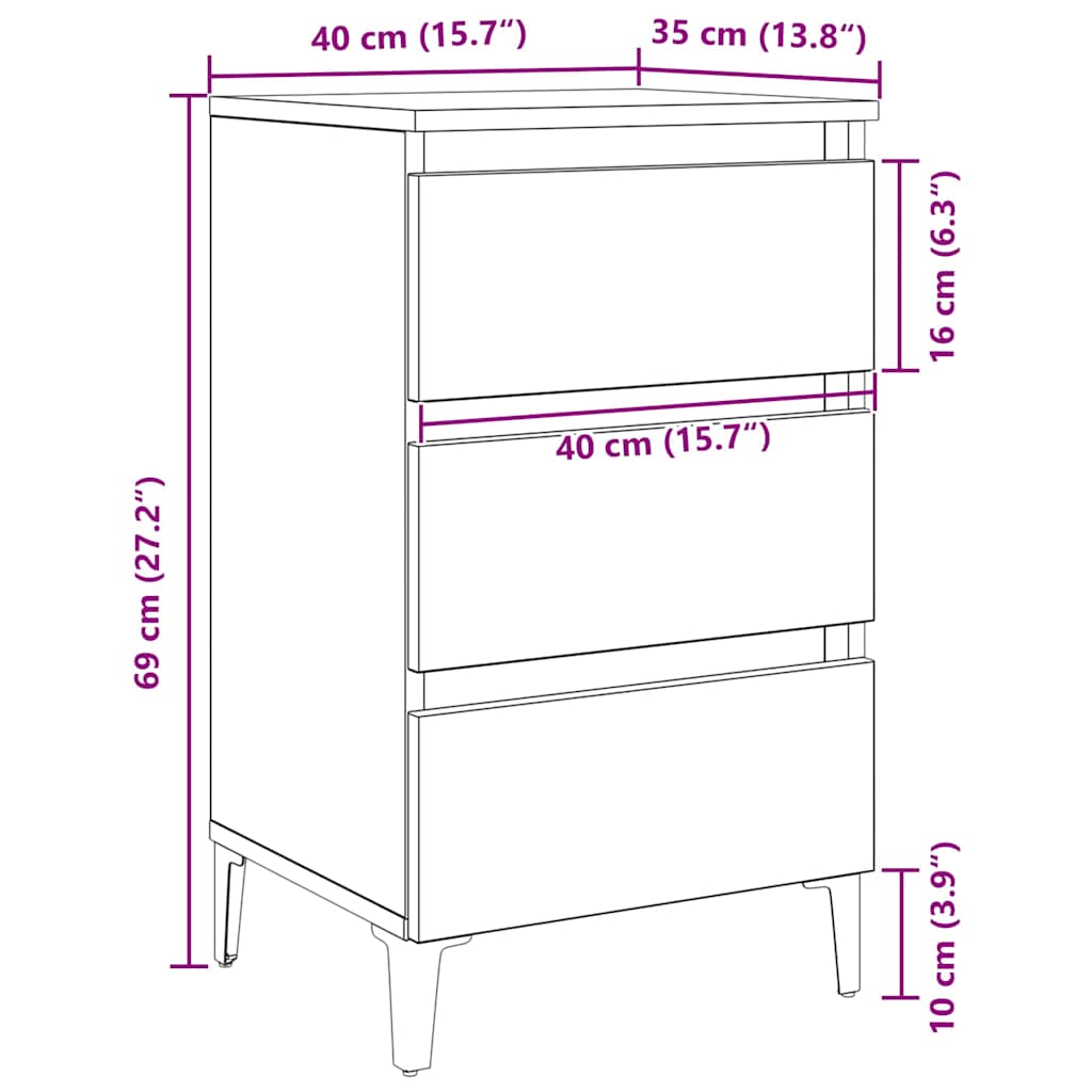 Κομοδίνο Μαύρη Οξυά 40 x 35 x 69 εκ. Επεξεργασμένο ξύλο