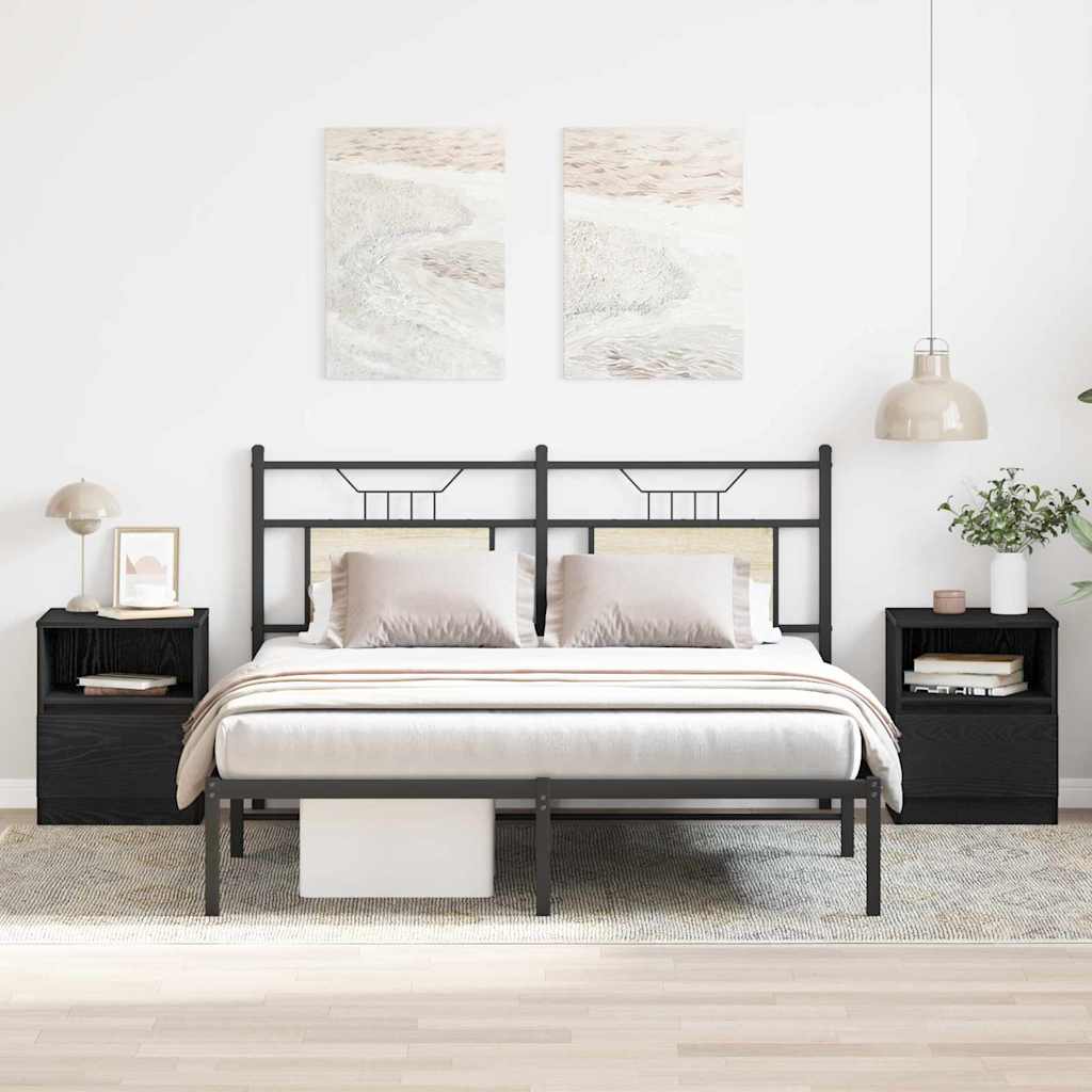 Κομοδίνο 2 pcs Μαύρη Οξυά 40 x 40 x 50 cm Επεξεργασμένο ξύλο