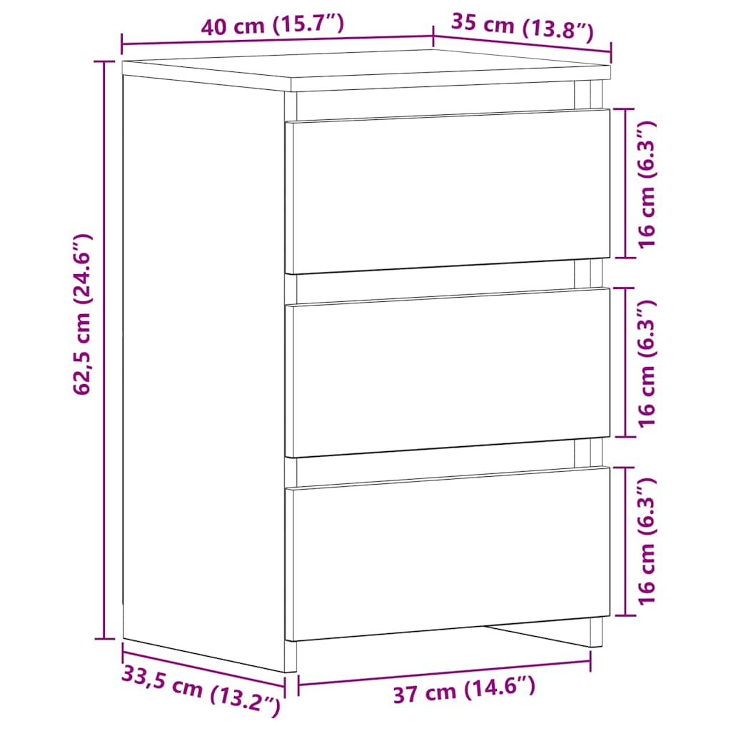 Κομοδίνο Μαύρη Οξυά 40 x 35 x 62,5 εκ. Επεξεργασμένο ξύλο