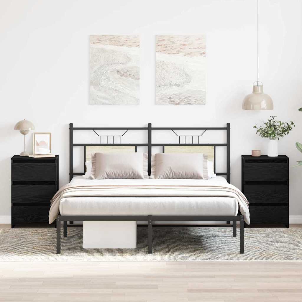 Κομοδίνο 2 pcs Μαύρη Οξυά 40 x 35 x 62,5 εκ. Επεξεργασμένο ξύλο - Pakobazaar