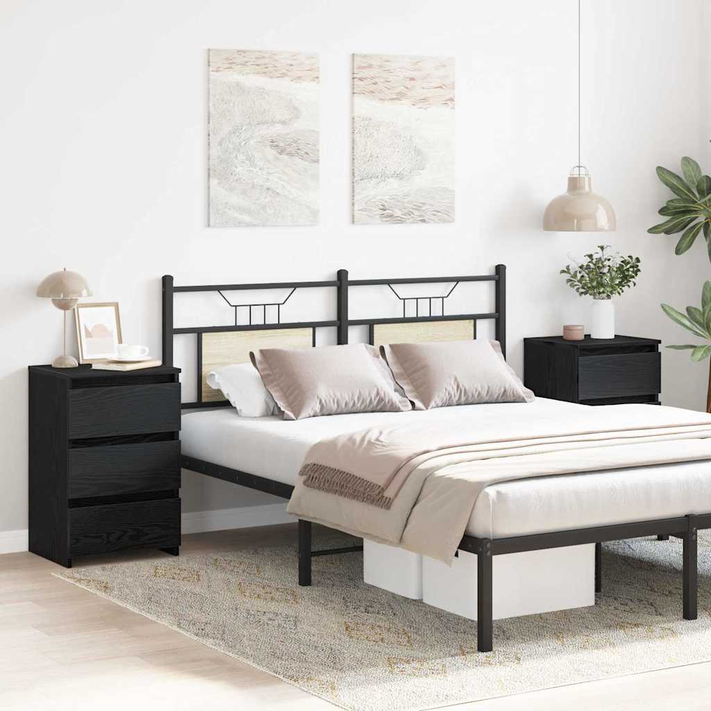 Κομοδίνο 2 pcs Μαύρη Οξυά 40 x 35 x 62,5 εκ. Επεξεργασμένο ξύλο - Pakobazaar