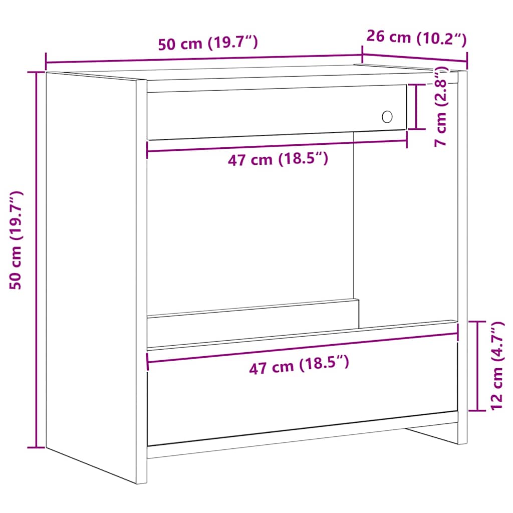 Τραπεζάκι Πλευράς Μαύρη Οξυά 50 x 26 x 50 εκ.