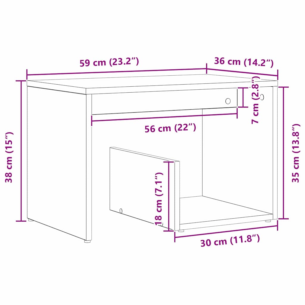 Τραπεζάκι Πλευράς Μαύρη Οξυά 59 x 36 x 38 εκ.