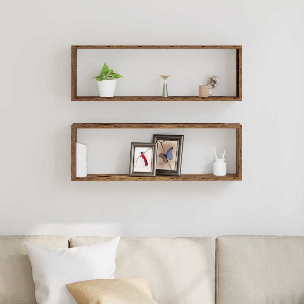 Ράφια Τοίχου με ράφι 2 pcs Παλιό ξύλο 80 x 15 x 26 εκ. - Pakobazaar