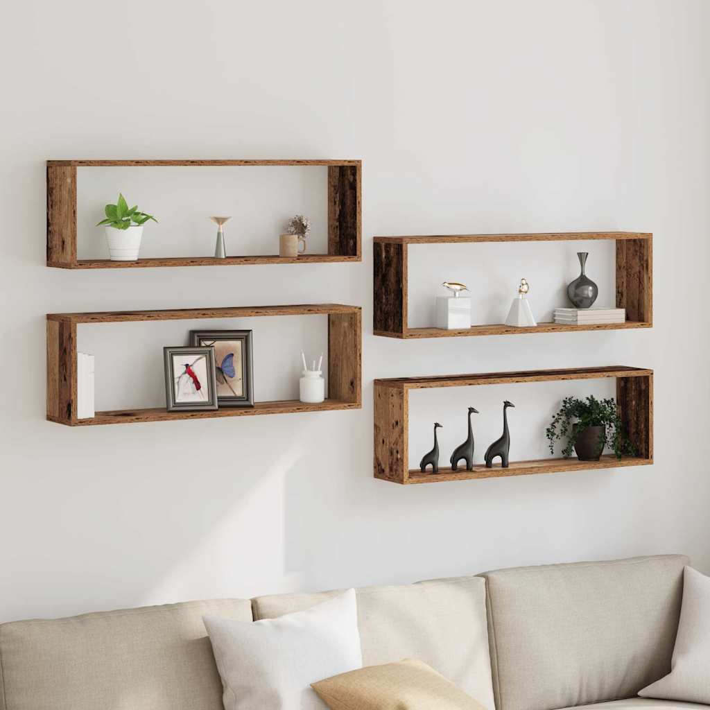Ράφια Τοίχου με ράφι 4 pcs Παλιό ξύλο 80 x 15 x 26 εκ. - Pakobazaar