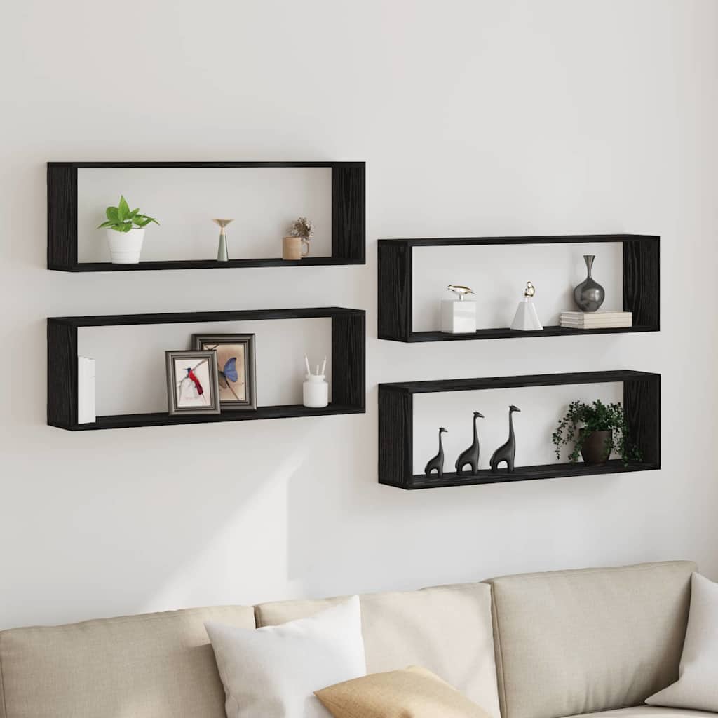 Ράφια Τοίχου με ράφι 4 pcs Μαύρη Οξυά 80 x 15 x 26 εκ. - Pakobazaar