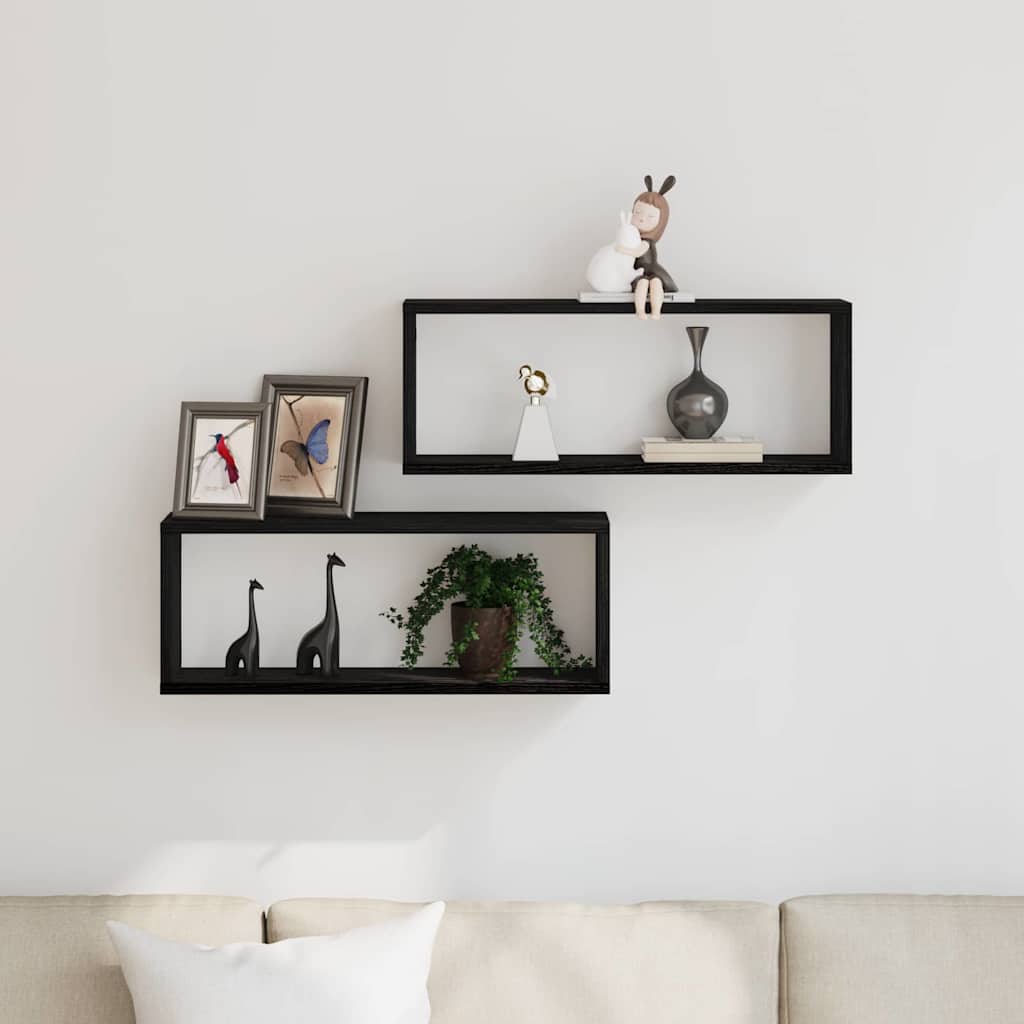 Ράφια Τοίχου με ράφι Επιτοίχιο 2 pcs Μαύρη Οξυά 60 x 15 x 23 cm - Pakobazaar