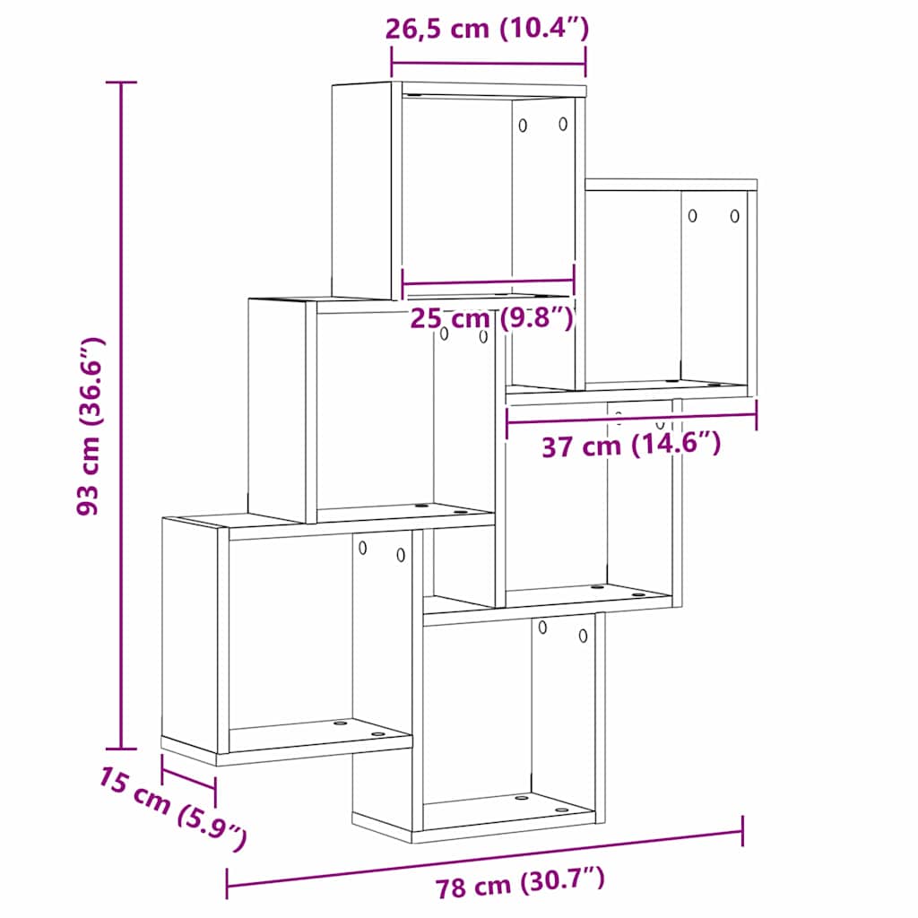 Ράφι Τοίχου Μαύρη Οξυά 78 x 15 x 93 εκ Επεξεργασμένο ξύλο