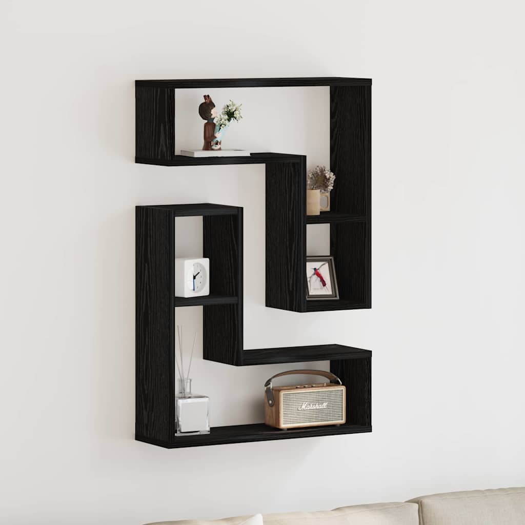 Ράφι Τοίχου 2 pcs Μαύρη Οξυά 50 x 15 x 85 εκ Επεξεργασμένο ξύλο - Pakobazaar