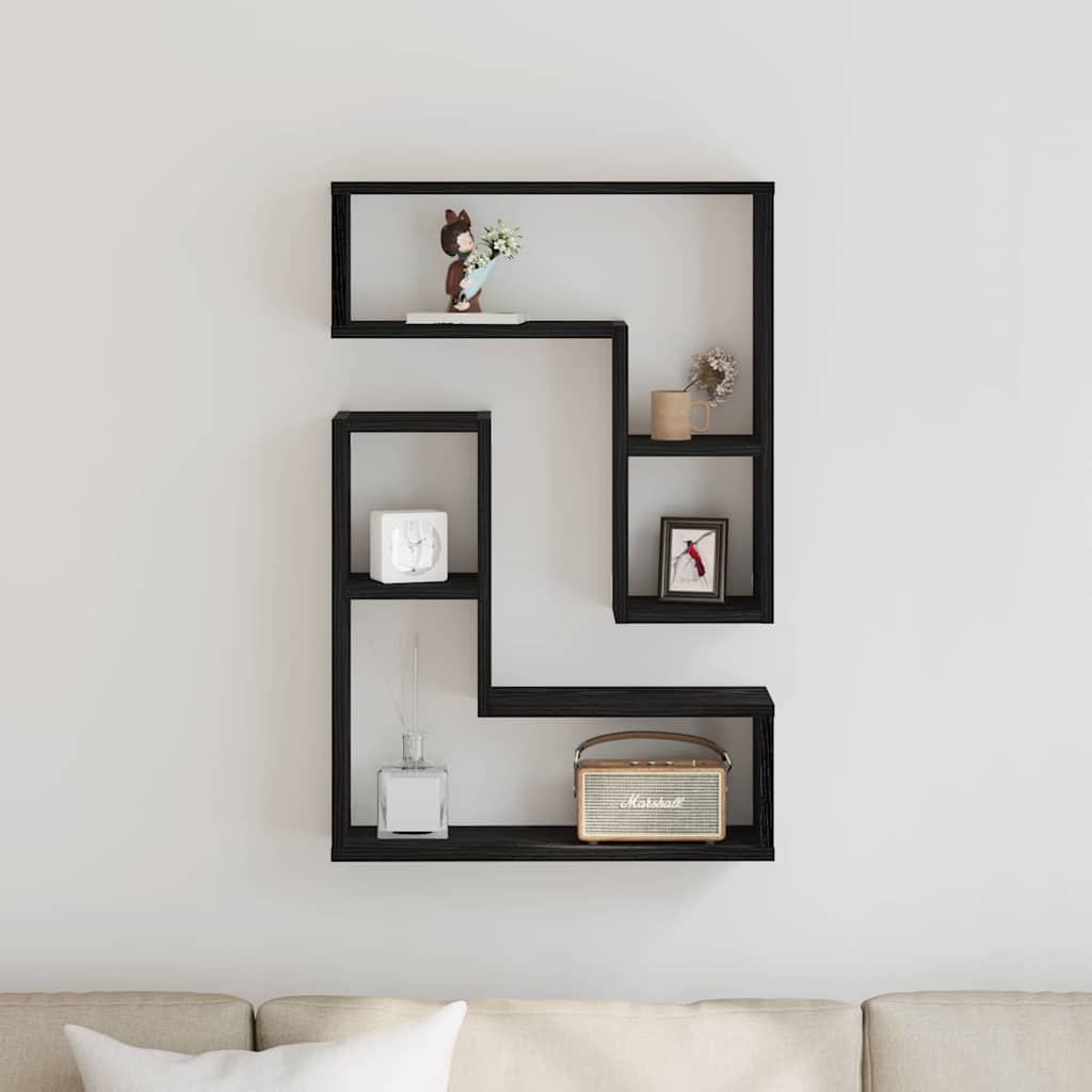 Ράφι Τοίχου 2 pcs Μαύρη Οξυά 50 x 15 x 85 εκ Επεξεργασμένο ξύλο - Pakobazaar