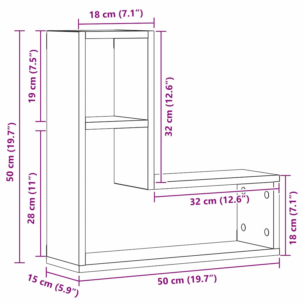 Ράφι Τοίχου 2 pcs Μαύρη Οξυά 50 x 15 x 85 εκ Επεξεργασμένο ξύλο - Pakobazaar