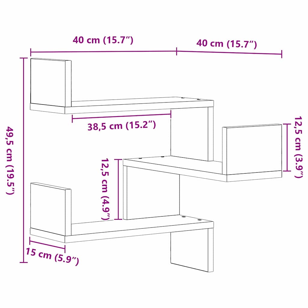 Ράφι Τοίχου με ράφι 2 pcs Μαύρη Οξυά 40 x 40 x 49,5 εκ.