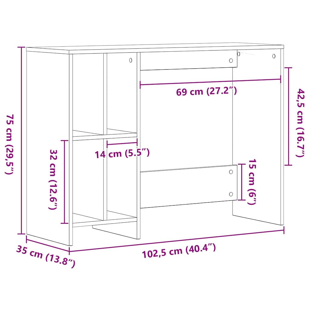 Γραφείο Μαύρη Οξυά 102,5 x 35 x 75 εκ Επεξεργασμένο ξύλο - Pakobazaar