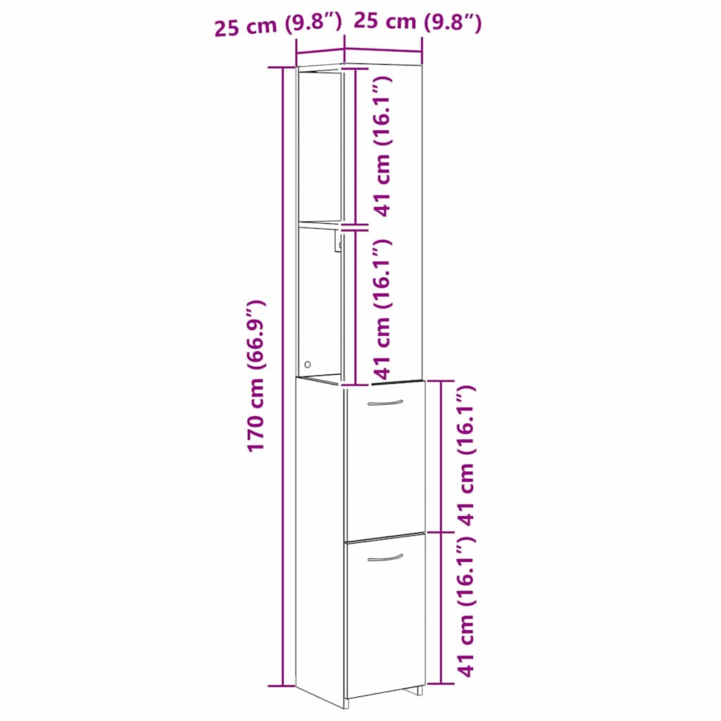 Ντουλάπι Μπάνιου με συρτάρι Μαύρη Οξυά 25 x 25 x 170 εκ. - Pakobazaar