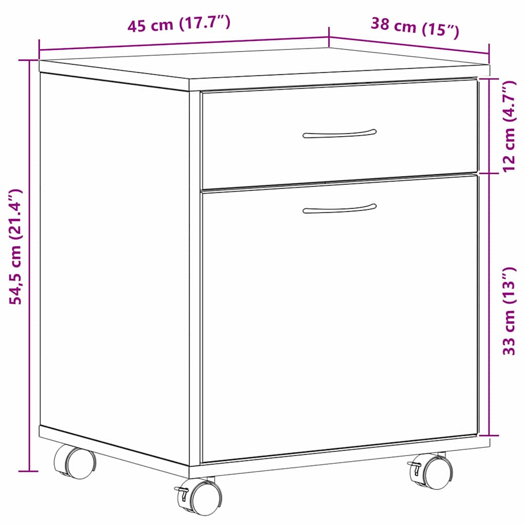 Ντουλάπι με ροδάκια με τροχούς Μαύρη δρυς 45 x 38 x 54 εκ - Pakobazaar