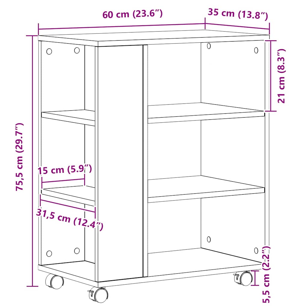 Ντουλάπι αποθήκευσης με τροχούς Μαύρη Οξυά 60 x 35 x 75 cm - Pakobazaar