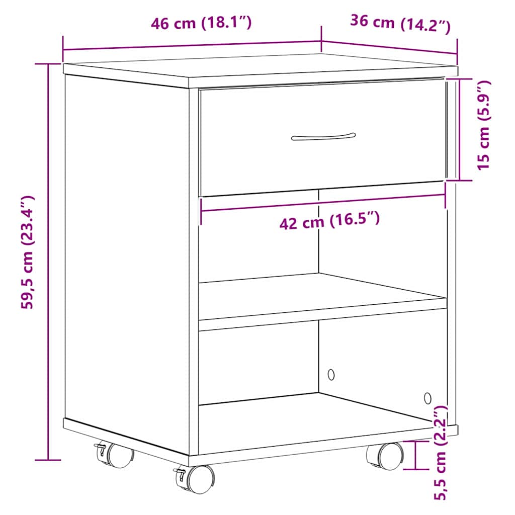 Ντουλάπι αποθήκευσης με τροχούς Μαύρη Οξυά 46 x 36 x 59 εκ - Pakobazaar