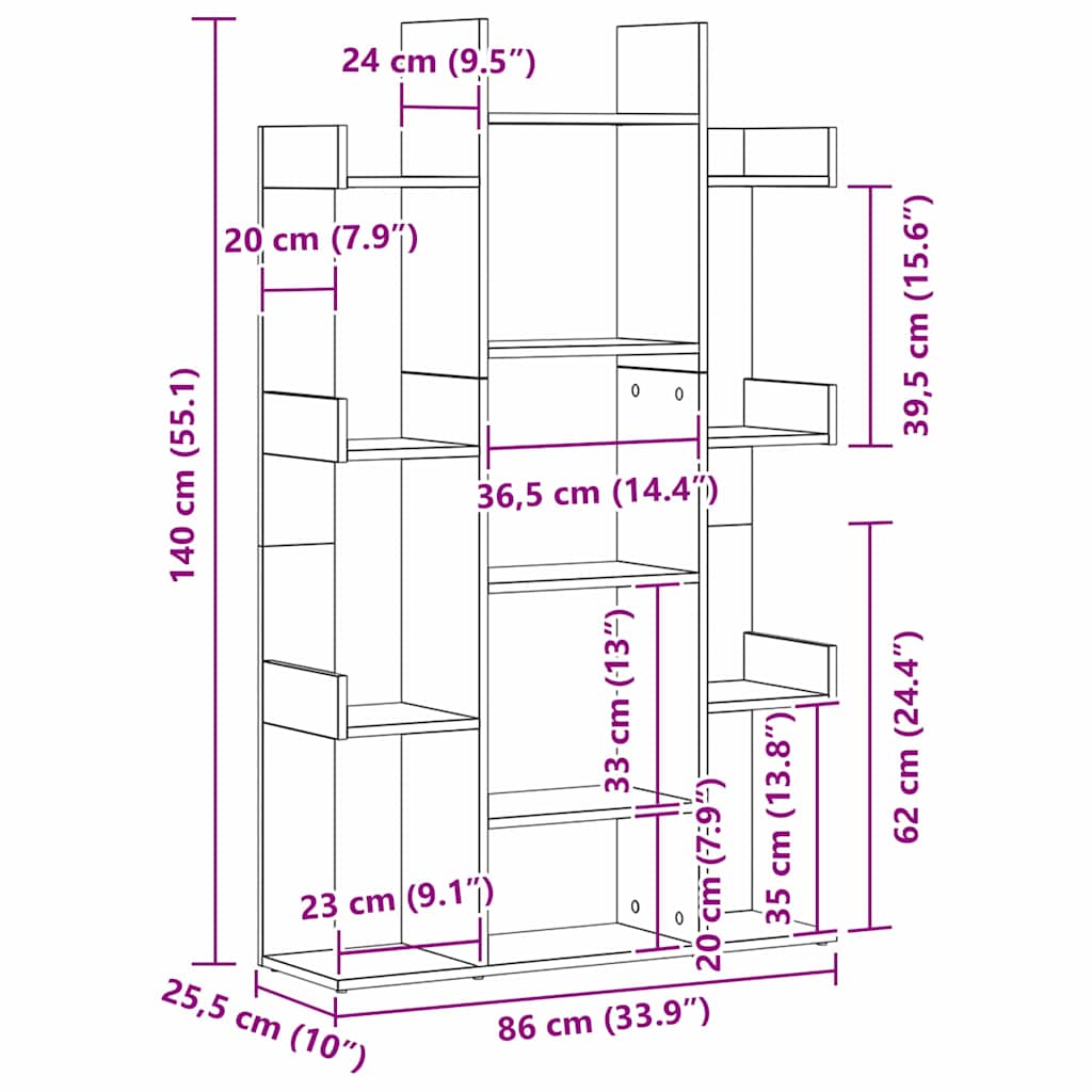 Βιβλιοθήκη Μαύρη Οξυά 86 x 25,5 x 140 εκ Επεξεργασμένο ξύλο