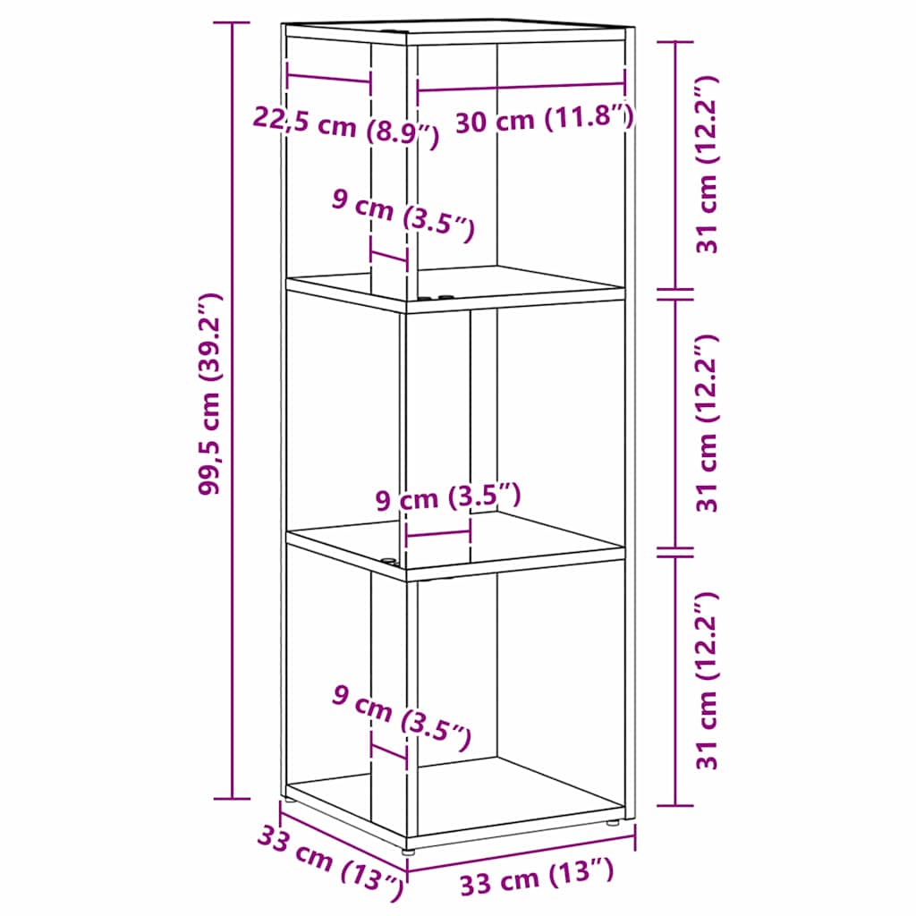 Γωνιακά ράφια 33 x 33 x 100 cm Επεξεργασμένο Ξύλο Μαύρη Δρυς